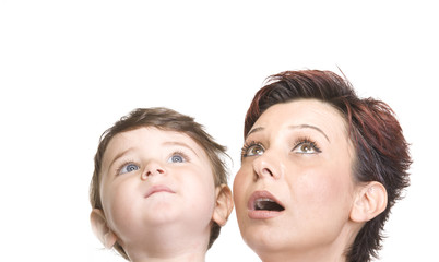 picture of happy mother with baby over white