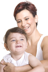 picture of happy mother with baby over white