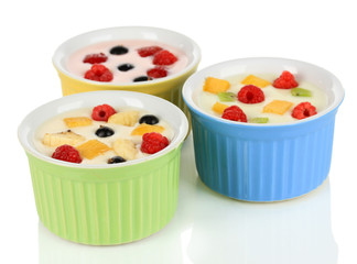 Delicious yogurt with fruit isolated on white