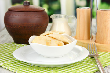 Tasty dumplings with fried onion