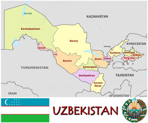 Naklejka premium Uzbekistan Asia national emblem map symbol motto
