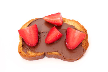 toast with chocolate paste and strawberry slices isolated