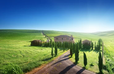 Fotobehang Tuscany landscape with typical farm house, Italty © Iakov Kalinin