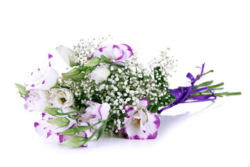 Bouquet of eustoma flowers isolated on white