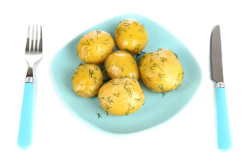 Boiled potatoes on plate isolated on white
