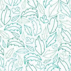 Vector leaves lineart seamless pattern background with hand