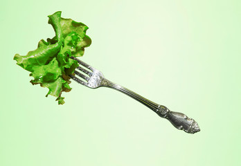 Salad on a fork (green background)