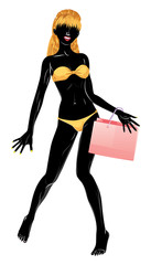 Silhouette of shopping blond girl in bikini