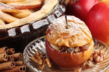 Baked stuffed apple on plate