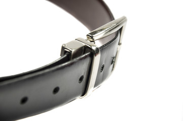 Side view of leather belt buckle