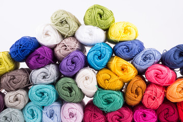 colorful yarn in white background