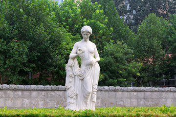Lady nude stone sculpture in the Stone Door park, Shijiazhuang,