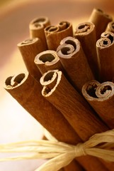Close up of cinnamon sticks.