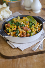 Chickpea, chorizo and spinach stew