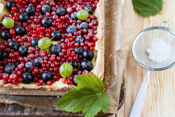 colorful summer berry pie, top view