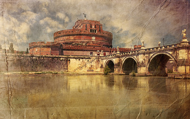Castle Sant 'Angelo. Rome. Italy. Artistic retro style.