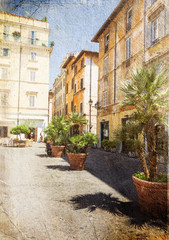 Fototapeta na wymiar Old Street w Rzymie. Włochy. Obraz w artystycznym stylu retro.