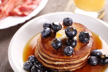 Stack of pancakes with blueberries