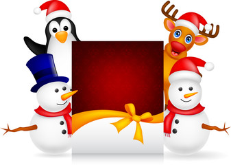 deer,penguin and snowman with christmas greeting card