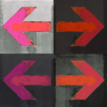 Fototapeta Four red arrows painted on a wall, grunge design arrows set