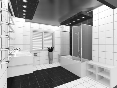 white black bathroom