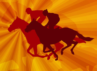 jockeys riding horses on the abstract background - vector