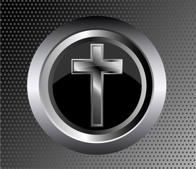 Fototapeta premium holy cross symbol of the Christian faith on a black metal button