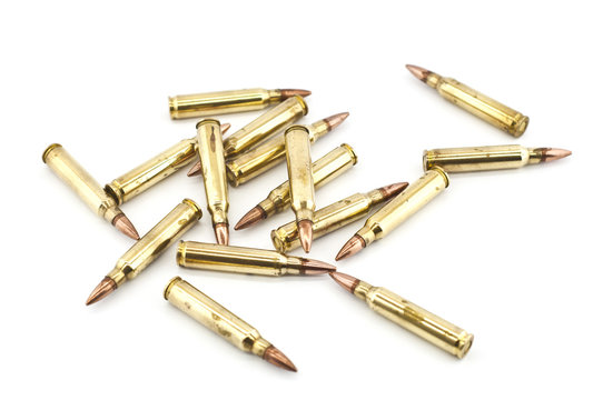Cartridge 5.56 mm caliber, Machine gun bullet isolated.