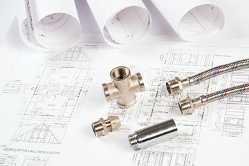 plumbing and drawings, construction still life