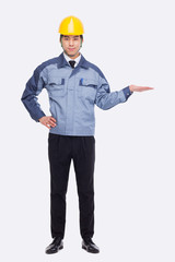 Young Asian engineer show something.