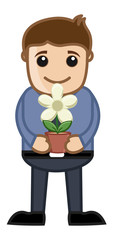 Holding a Flower Pot in Hands Vector Illustration