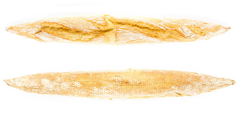 Fototapeta na wymiar Golden French Crusty Baguette of whole wheat bread from two s