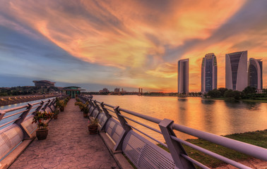 Modern office buildings in Putrajaya with a sunset view © jasniulak