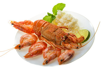 Spiny lobster, shrimps and rice