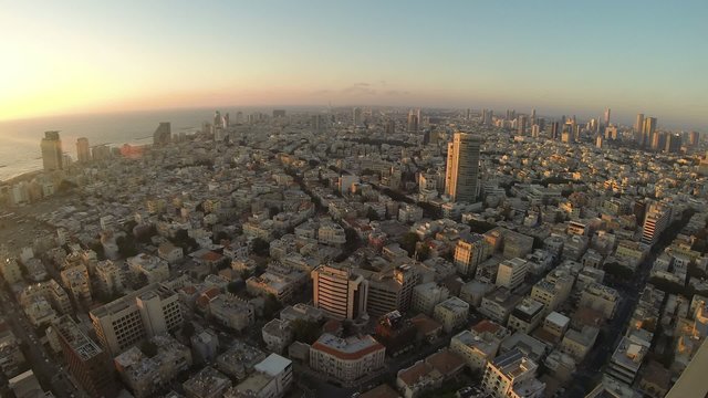Tel Aviv city sunset time lapse wide angle