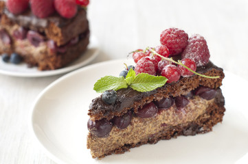 Delicious Chocolate cake with fresh berries