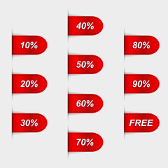 Set of glossy red sales labels. Vector illustration