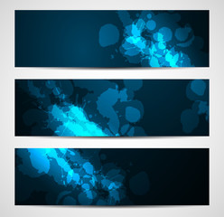 abstract dark blue banners with splatters