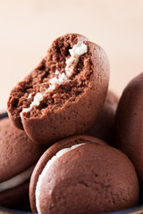 Bitten chocolate and vanilla whoopie