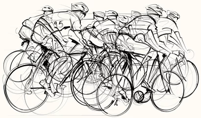 Peel and stick wall murals Art Studio cyclists in competition