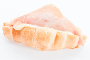 Close up ham cheese croissant isolated on white background