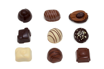 chocolate candies over white