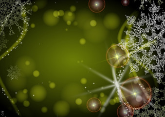 Fototapeta na wymiar Green background with snowflakes