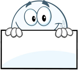 Smiling Golf Ball Hiding  Behind A Sign