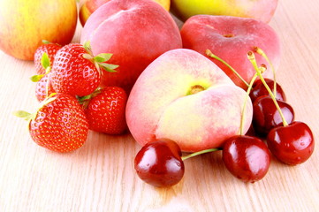 Cherries, strawberries, peaches, apples and mango
