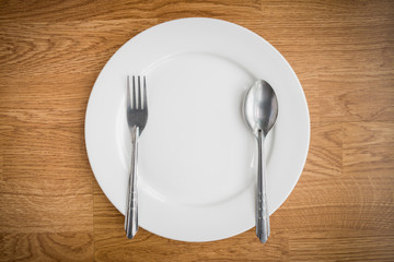 Fork and spoon and Empty white plate