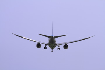 着陸する飛行機(B787)