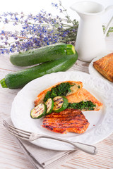 grilled steaks with puff pastry bag and zucchini