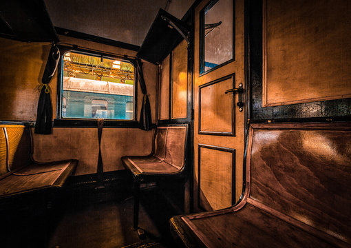 photo of antique train interior
