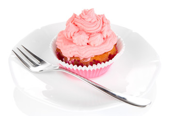 Delicious beautiful cupcake isolated on white